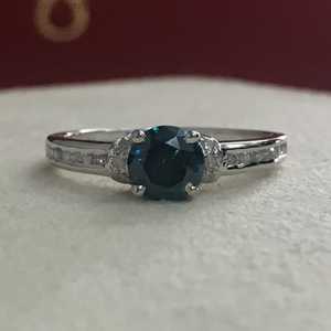 0.97 Ct Round Cut Natural White & Blue Diamond Engagement <b>Wedding</b> <b>Ring</b> for <b>Women</b> 925 Sterling <b>Silver</b> Wholesale - Product Image 1