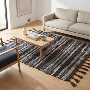 Tapis d'intérieur en coton recyclé à rayures multiples 8' x 10' pour salon, style rustique, ferme, scandinave et contemporain - Product Image 1