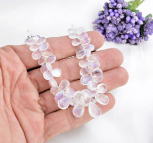 มูนสโตนสีขาวธรรมชาติ, หยดน้ำสีฟ้า, ธรรมชาติสำหรับทำเครื่องประดับอัญมณีชั้นดี, สร้อยคอ, 1 เส้น - Product Image 4