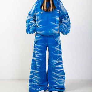 Custom <b>Embroidery</b> Logo Two Piece Acid Washed Sweatsuit Distressing Sweatpants and Hoodie <b>Set</b> Sun Faded Heavyweight Tracksuit - Product Image 2