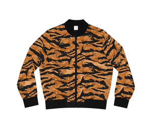 Blouson Bomber Varsity Personnalisé Imprimé Léopard Camouflage Matelassé Imperméable Réversible en Soie Satinée Tricotée avec Impression par Transfert Thermique - Product Image 1