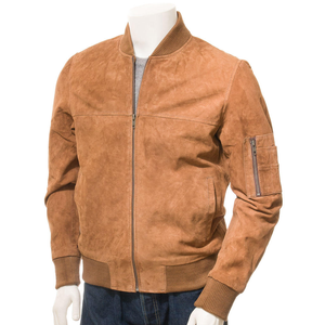 <b>Men</b> <b>Suede</b> Bomber <b>Jacket</b> Winter Waterproof Breathable Front Customizable Casual Fashion Soft Outerwear Premium Quality Zip Ribbed - Product Image 1
