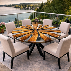 Mesa de Centro Redonda de Resina Ecológica de Lujo con Tapa de Vidrio, Mesa Moderna Hecha a Mano para Hogar u Hotel - Product Image 2