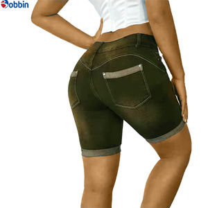 Short de mezclilla para mujer, de largo medio, corte recto, cintura alta, lavado desgastado, de alta calidad, cómodo, color personalizado, transpirable, con bolsillos. - Product Image 2