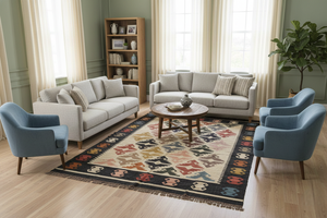 Alfombra Kilim de Yute y Lana Tejida a Mano – Diseño Tribal Geométrico Vintage, Tejido Plano, Estilo Bohemio para Pasillo y Sala de Estar - Product Image 3