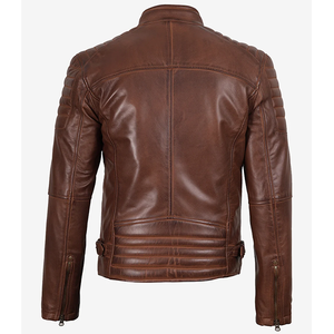 2026 OEM Top Selling Cogan <b>Brown</b> Cowhide <b>Leather</b> <b>Jackets</b> For Men's Stand Collar Zip Pockets High Quality Low MOQ Fashion <b>Jackets</b> - Product Image 2
