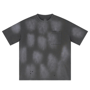 T-shirt décontracté pour homme, coupe oversize, col rond, manches courtes, 100 % coton tricoté, couleur unie, effet délavé à l'acide - Product Image 5