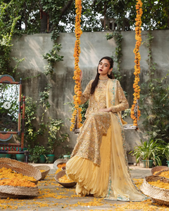 Elegant Women's Gold Silk Salwar Kameez With Embroidery For Wedding Occasion Regular Fit All Seasons - Product Image 4