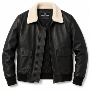 Chaqueta Bomber de Cuero Marrón para Hombre Furat Leathers, Chaqueta Casual de Invierno Transpirable y Resistente al Viento con Cuello Alto y Cierre de Cremallera, Forro de Poliéster - Product Image 1