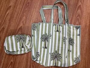 Green Floral Cotton Tote <b>Bag</b> with Matching Pouch Handcrafted Quilted Shoulder <b>Bag</b> with Zipper Closure for Shopping Everyday Use - Product Image 1