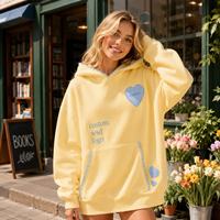 Hoodie Wanita Oversize 100% Katun Kasual Rajutan dengan Bordir Patch Hati & Detail Jahitan Kontras