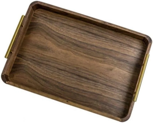 Plateau rond en bois Oaktree avec poignées en métal, design rétro en bois massif, plat fait main, plateau de service en bois - Product Image 6