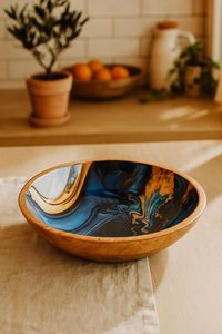 Bol de service en bois de qualité supérieure, fait main, résistant à la chaleur, à motifs floraux, compatible lave-vaisselle, écologique, empilable, durable - Product Image 6