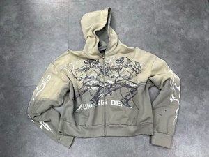 Sweat à capuche zippé personnalisé à faible MOQ, imprimé à la main, respirant, coupe oversize, 100% coton French Terry, délavé à l'acide, effet soleil, coupe classique - Product Image 6