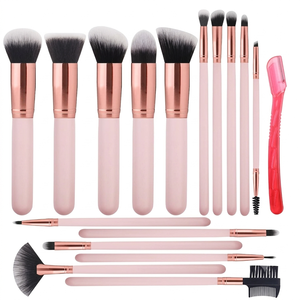 Juego de Brochas de Maquillaje Profesional OEM, 14 Piezas, Brochas de Pelo Sintético Blancas y Rosas, Brocha Plana, Brocha para Sombras de Ojos - Product Image 3