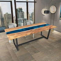 Table à manger en bois et résine époxy à bord vif, design moderne et antique, table de salon haut de gamme assemblée