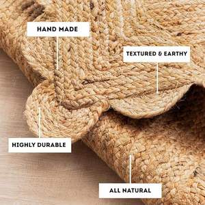 Alfombra de Yute Natural Hecha a Mano, Alfombra de Yute Trenzada Hecha a Mano, Alfombra de Yute Personalizada, Kilim, Alfombra de Cáñamo Natural con Diseño Floral, Decoración para el Hogar y Hoteles - Product Image 2