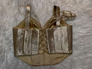 Metallic <b>Gold</b> Plain Satin Woven Breathable Short Autumn Winter Wedding <b>Corset</b> Blouse Top - Product Image 2