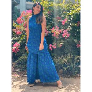 Conjunto de Corduroy sin Mangas para Mujer, Color Azul Tiburón, Talla XS, Transpirable, Estilo Asimétrico - Product Image 1