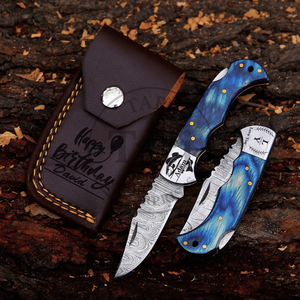 High Quality Industrial Grade Damascus Folding Knife <b>Fire</b> <b>Starter</b> Combo Set Wood Resin Handle Camping Hunting Pocket Knife - Product Image 5