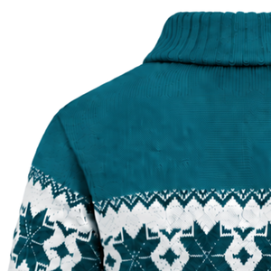 Suéter de Invierno para Hombre, Color Azul Turquesa, Diseño Fair Isle, 100% Algodón, Anti-Pilling, Manga Larga, Cuello con Botones, con Patrón Geométrico - Product Image 4