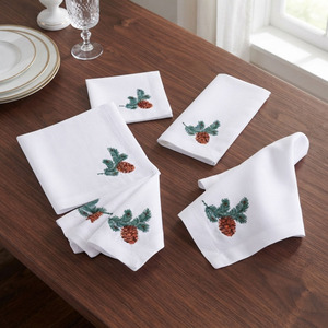 High Quality Linen Table Napkin Custom Wholesale Embroidery <b>Pinecone</b> Christmas Design Disposable for Home Hotel Events - Product Image 3