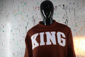 King Brown <b>Mock</b> <b>Neck</b> Sweatshirt 100% Cotton White Applique Embroidery wide <b>neck</b> Sweatshirt Finer Threads - Product Image 2