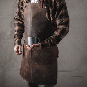 Delantal de trabajo personalizado hecho a mano de cuero de grano completo marrón oscuro personalizable con bolsillos para Taller de barbacoa y cocina - Product Image 2