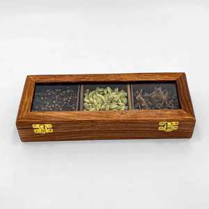 Hexagon Wooden Dry Fruit Box with Glass Top Lid 7 Compartment Nut Serving Tray Handcrafted Wood Spice Storage Case Snack Platter - Product Image 3
