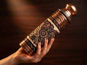Handmade Engraved Pure Copper Lightweight Dishwasher Safe Water Bottle Floral Enamel Design Ayurvedic Drinking Flask <b>Drinkware</b> - Product Image 4