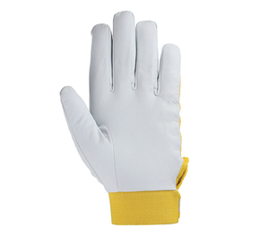 Gants de travail en cuir jaune et gris, bouts des doigts texturés, poignet tricoté, antidérapants, gants de sécurité polyvalents - Product Image 3