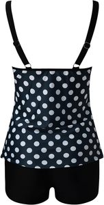 Navy Blue Polka Dot Tankini Set for Women 2 Piece Swimwear Scoop Neck Stretchy Top with Shorts - Product Image 3