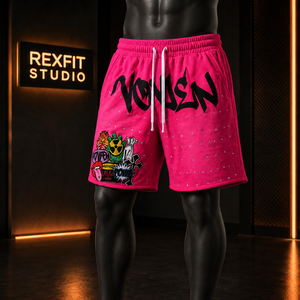 Shorts pour hommes personnalisés à imprimé flamme, en coton épais, effet vintage, streetwear, graphiques, décontractés, avec cordon de serrage, amples, pour la gym, vente en gros - Product Image 2