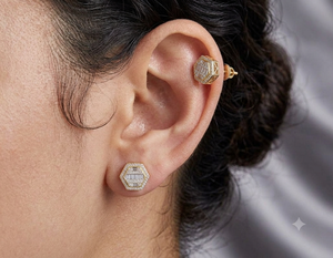 Custom 10K Solid Gold Hexagon Baguette Cut Lab Grown Diamond Stud <b>Earrings</b> <b>for</b> Women Children's-Trendy Birthday Engagement Gifts - Product Image 2