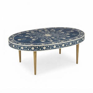 Mesa de Centro de Lujo con Incrustaciones de Hueso en Rayas Blancas y Negras, Mesa Octogonal Geométrica Hecha a Mano, Artesanía India Premium - Product Image 3
