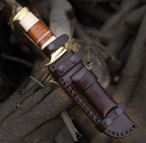Cuchillo de Supervivencia para Exteriores de Acero de Damasco de Alta Calidad al por Mayor, Mango de Cuero, Borde Dentado, Punta Caída - Product Image 6