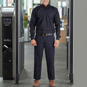 Uniforme de travail professionnel bleu marine 2 pièces : Chemise à col mandarin à fermeture boutonnée et pantalon droit pour agents de sécurité - Product Image 4