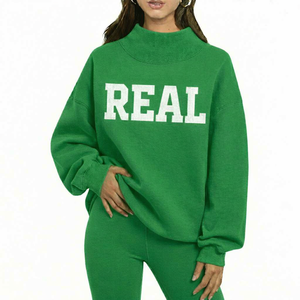 Women's Pink Oversized Turtleneck SMALE Sweatshirt Letter Print Cotton Pullover Autumn Streetwear Long Sleeve <b>Mock</b> <b>Neck</b> <b>Top</b> - Product Image 2