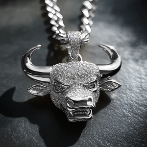 <b>Iced</b> <b>Out</b> Bull Head Pendant Hip Hop Necklace Horned Ox Cattle Charm Gold Silver Bling CZ Cuban Link <b>Chain</b> Mens Rapper Jewelry - Product Image 2