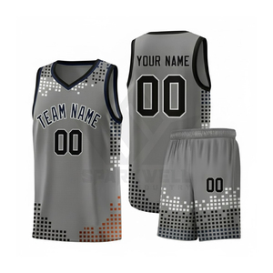 Conjunto de Uniforme de Baloncesto Personalizado, Camiseta sin Mangas, Pantalones Cortos, Gris Naranja, Malla Sublimada Transpirable, Unisex para Adultos, Letras en la Parte Delantera - Product Image 6