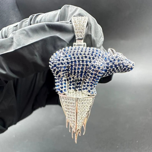 Collar con Colgante de Oso Estilo Hip Hop, Chapado en Plata de Ley 925, con Piedras Azules y Diamantes, para Hombres y Mujeres - Product Image 1