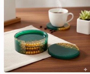 Handmade resin coasters with pastel layered swirl epoxy <b>mats</b> perfect for modern home dining table coffee <b>bar</b> and gifting - Product Image 4