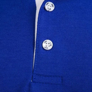 Men's Custom Blue Short Sleeve Polo Shirt With <b>White</b> Dot Print Regular Fit Casual Knitted Cotton Pique Breathable Design - Product Image 5
