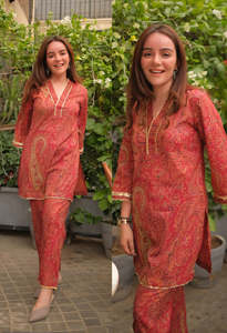 Ensemble Kurta et pantalon à imprimé Paisley, ensemble de costume en coton doux rose à imprimé Paisley, Kurta et pantalon, tenue d'été en coton, ensemble 2 pièces - Product Image 2