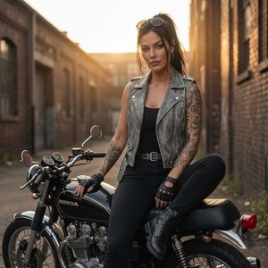 Women's Genuine <b>Leather</b> Sleeveless Breathable V-neck <b>Biker</b> <b>Vest</b> Zipper Closure Solid Pattern Customizable Outerwear Moto <b>Vest</b> - Product Image 3