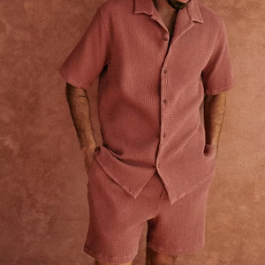 2026 Wholesale Custom logo High Quality <b>Waffle</b> Polo <b>Shirt</b> and Shorts Casual Summer Set for Men - Product Image 6