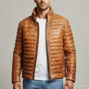 Leather Bomber <b>Jacket</b> <b>Summer</b> Streetwear Zipper Closure Stand Collar Solid Pattern Canvas Fabric - Product Image 1