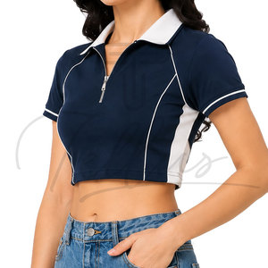 Polo Corto para Mujer, Camiseta de Verano de Manga Corta con Media Cremallera, Blusa Casual Ajustada, Camiseta con Logotipo Personalizado, Nueva Camiseta Polo Elegante - Product Image 6