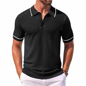 Camiseta de Manga Corta para Hombre, Color Sólido, Tejida, 100% Algodón, Corte Regular, Informal, Negra, Transpirable, con Botones, para Invierno - Product Image 4