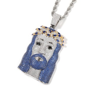 Pendentif religieux visage de Christ en argent 925 avec incrustation de moissanite, plaqué rhodium, breloques pour occasions chrétiennes, pendentif de foi religieuse - Product Image 1